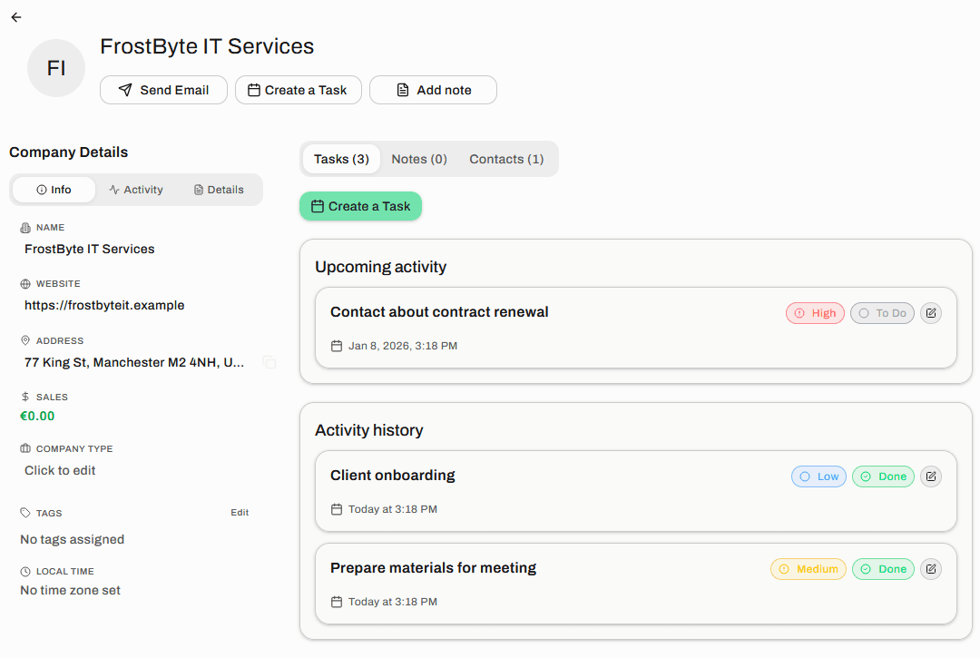Company account view in Vuuli
